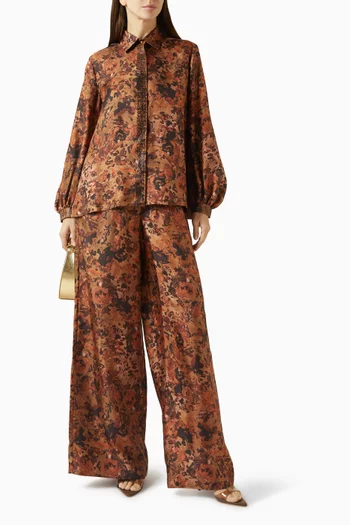 Printed Wide-leg Pants in Silk Twill