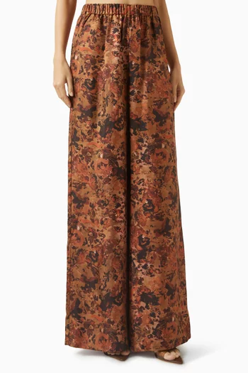 Printed Wide-leg Pants in Silk Twill