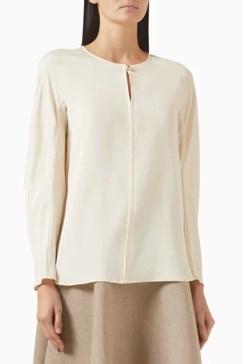 Slit-neck Blouse in Silk Crepe de Chine