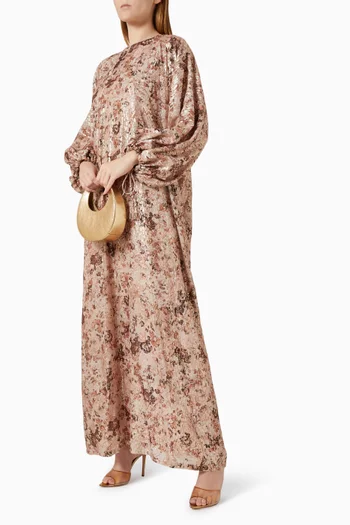 فستان طويل بنقشة حرير