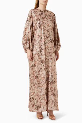 فستان طويل بنقشة حرير