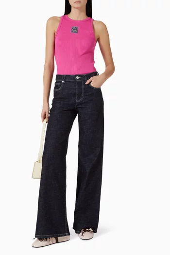 بلوزة بلا أكمام مطرزة بشعار الماركة قطن مضلع