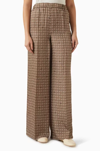 Printed Wide-leg Pants in Silk-twill
