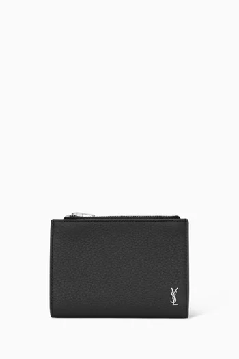 محفظة ثنائية الطي بشعار كاسندر صغير جلد حبيبي