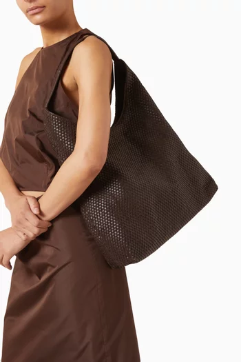 Large Lattice Weave Tote Bag in Leather