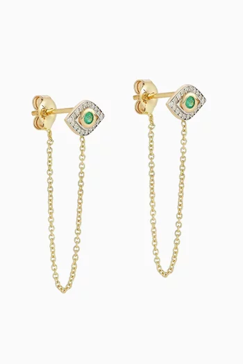 Evil Eye Emerald Chain Earrings in 14kt Gold