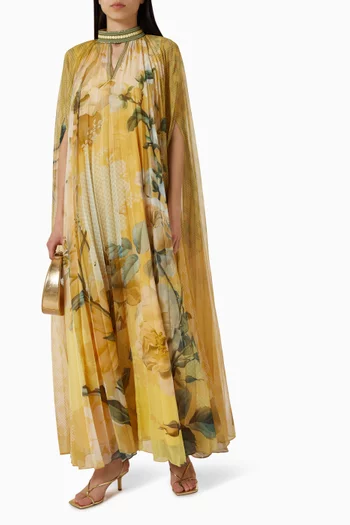Aurinko Pleated Cape Dress in Chiffon