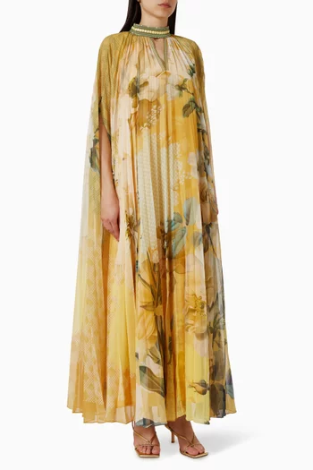 Aurinko Pleated Cape Dress in Chiffon