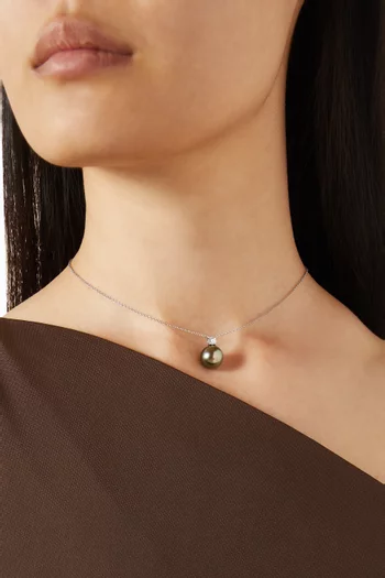 Tahitian Pearl & Diamond Pendant in 18kt White Gold