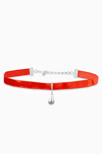 قلادة رقبة مزينة بلؤلؤ كيشي على شكل قطرة مخمل