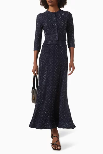 كارديغان منسوج بأزرار وتطريزات بأحجار الراين