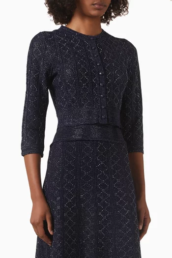 كارديغان منسوج بأزرار وتطريزات بأحجار الراين