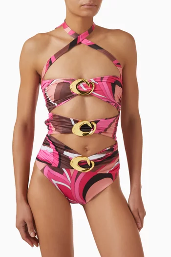 Diamond Halo Cut-out One-piece Swimsuit