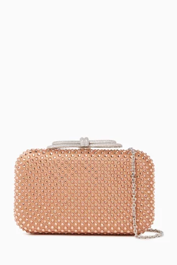 Double Bow Clutch Bag in Crystal-embellished Satin