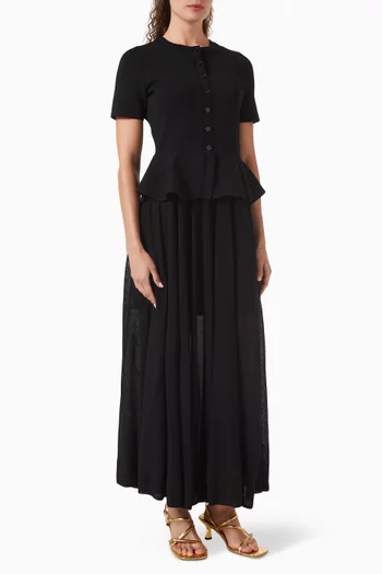 فستان طويل منسوج بحافة على شكل جرس