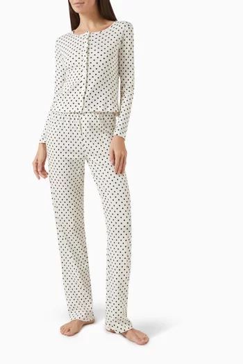 Pointelle Polka-dot Cardigan & Pants Pyjama Set in Cotton