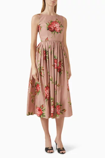 Rose Bouquet-print Dress in Cotton