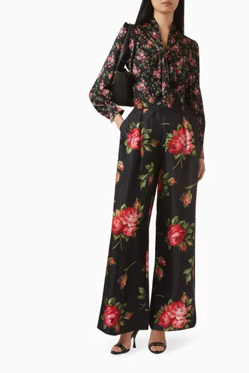 قميص بنقشة زهور صغيرة ستان