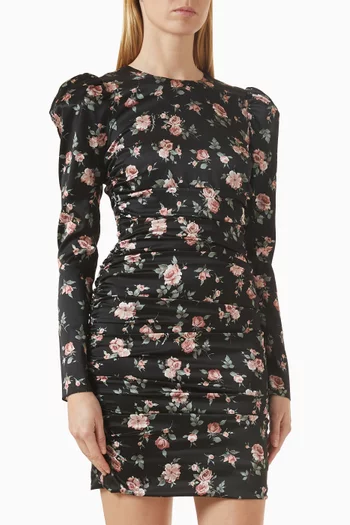 Vintage Rose-print Draped Dress in Satin