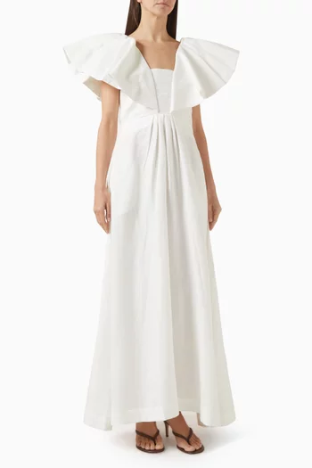 فستان طويل بكشكش مزيج كتان