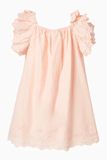 Embroidered A-line Dress in Cotton