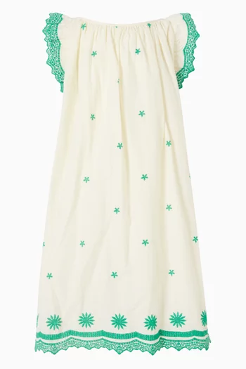 فستان مطرز وقصة على شكل حرف A قطن