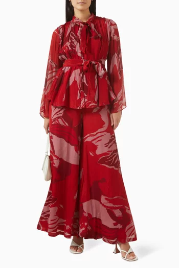 بلوزة بحزام وعقدة عند الرقبة شيفون