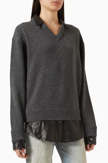 Layered Sweater in Wool & Leather