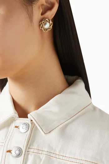 Careen Pearl Earrings in 18kt Gold-plated Brass