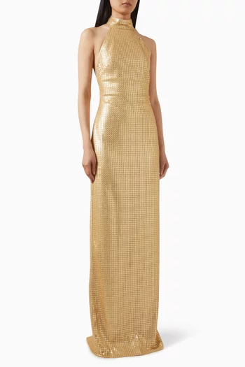 فستان ليلى مزين بتطريزات بالترتر