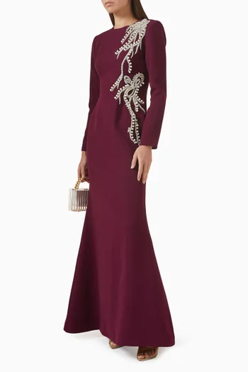 فستان سهرة بتطريزات كريب