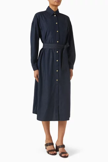 فستان متوسط الطول بأزرار دينم