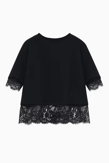Lace-trim T-shirt in Cotton Jersey