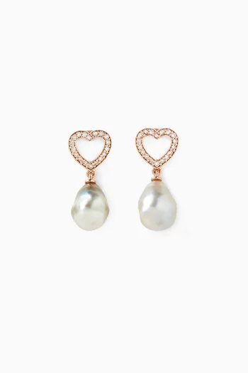 Pearl & Heart Diamond Earrings in 18kt Gold