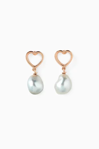 Heart & Pearl Drop Earrings in 18kt Rose Gold