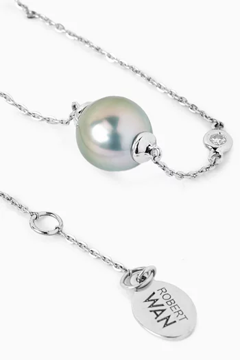 سوار مرصع بالماس واللؤلؤ ذهب أبيض عيار 18