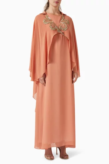 Embroidered Cape Maxi Dress