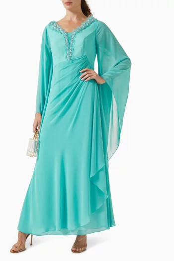 Crystal Fringed V-neck Maxi Dress