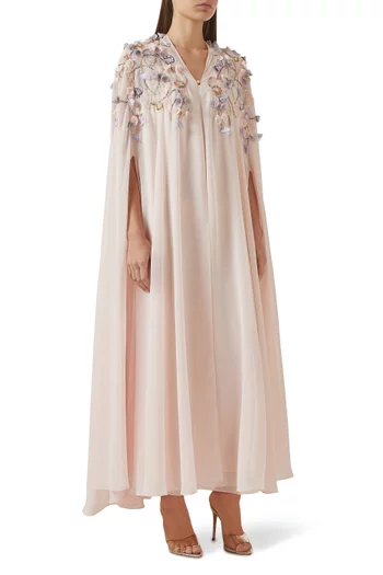 Petal Appliqué V-neck Maxi Dress