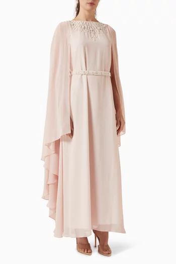 Boatneck Embroidered Maxi Dress