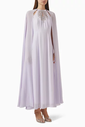 Cape-sleeve Embellished Maxi Dress