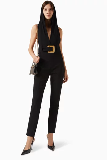 High-waist Belted Pants in Compact Viscose