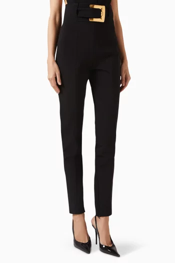 High-waist Belted Pants in Compact Viscose