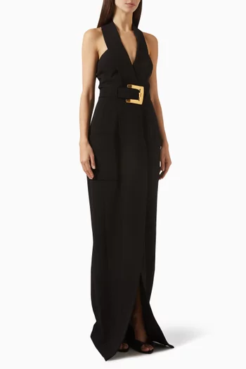 Belted Low-back Dress in Crepe