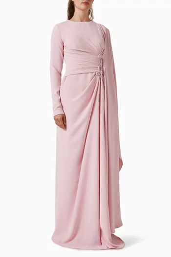 فستان طويل بتفاصيل مجدولة كريب