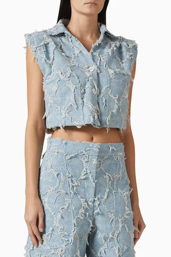 Preen Crop Top in Jacquard Denim