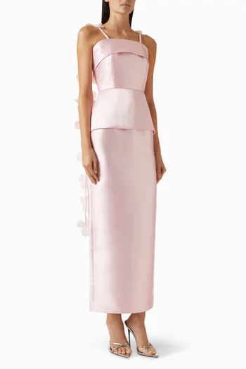 فستان طويل بحمالات مزينة بزهور ستان ميكادو