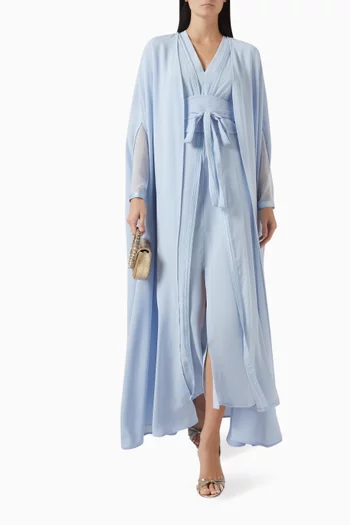 "Elegant 2-piece set with outer tulle with lace details,layered over a long sleeves fitted inner dress in velvet.":Blue    :M|219127766