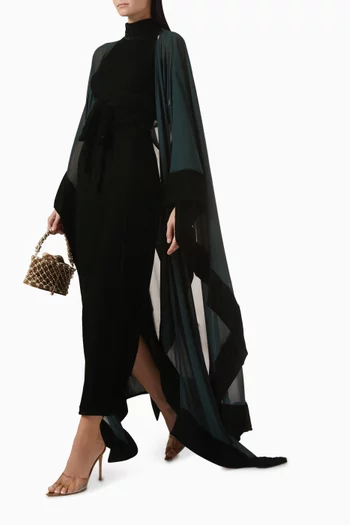 Abaya & Dress Set in Chiffon & Velvet