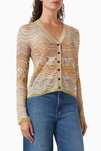 كارديغان بنقشة خطوط متعرجة قماش لامع